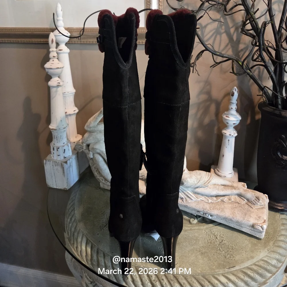 Ugg Ophira Suede Over The Knee Boots Lamb Fur Cuff Designer Heeled Boot #199